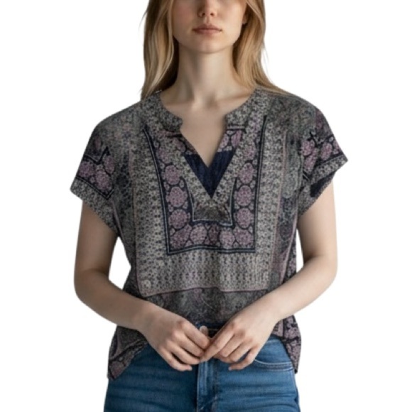 LUCKY BRAND Batik Lightweight Boho Tee Shirt - Picture 1 of 8